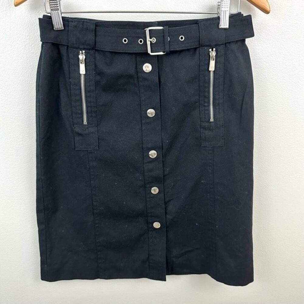 Michael Michael Kors Dark Navy Snap Front Straight Moto Pencil Skirt Size 2